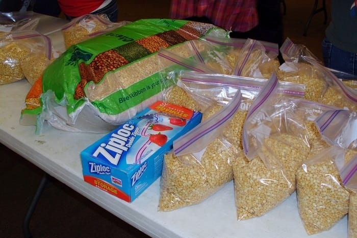 Plastic zip lock bags used for emergency food storage.