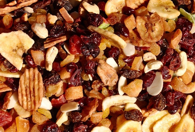 Dried fruit pieces.