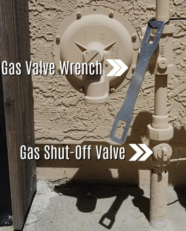 Location of home gas shut off valve.