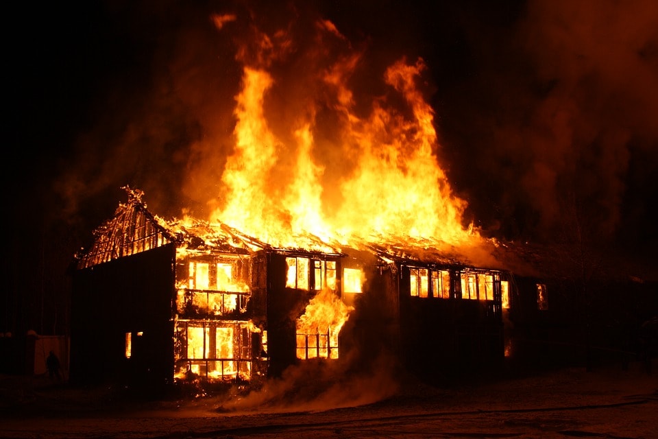Don's house ablaze in the middle of the night.