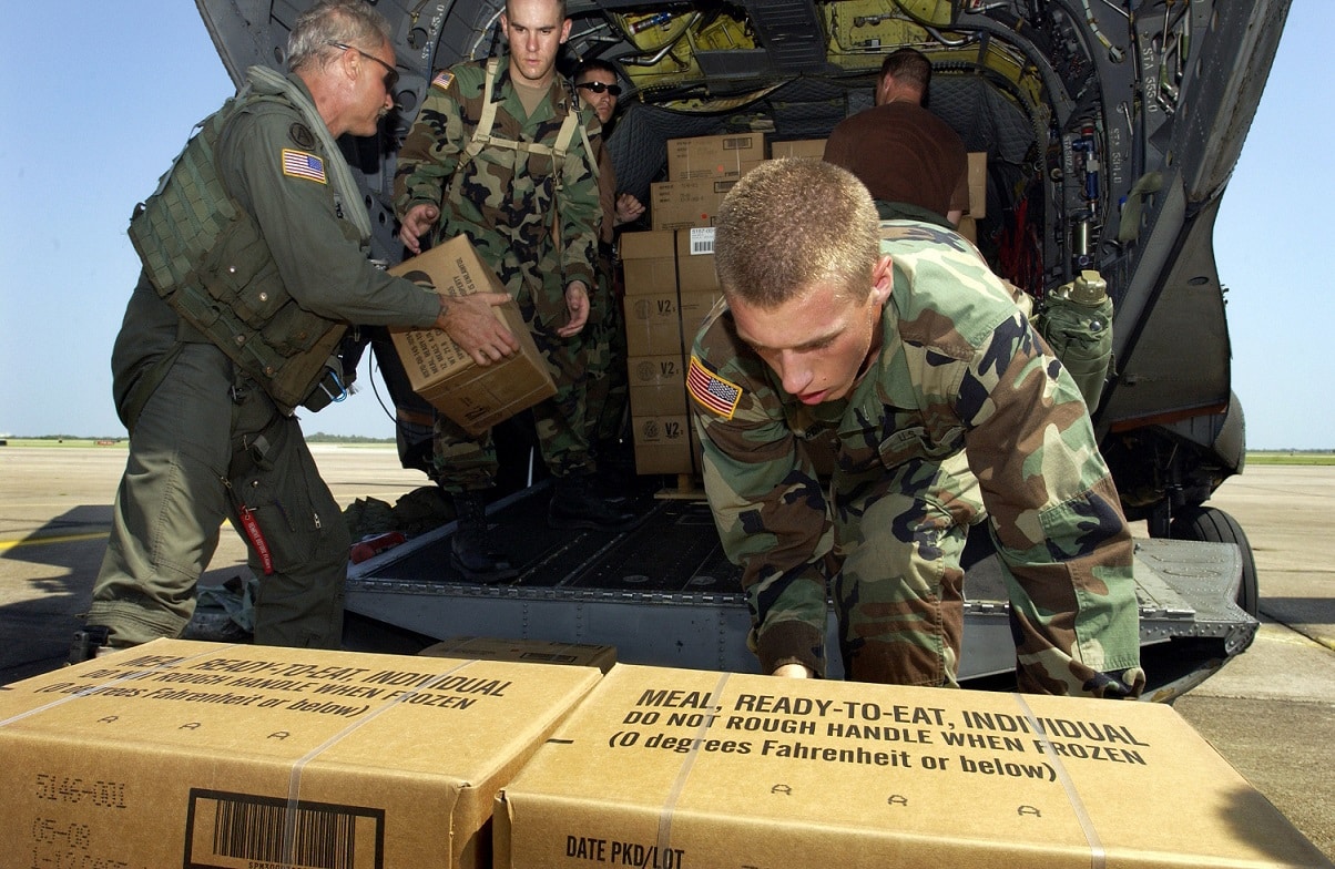 Cases of MREs being loaded during Hurricane Rita.