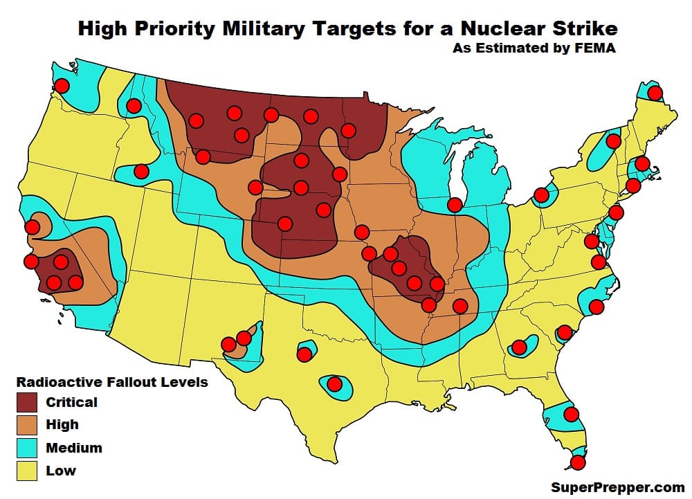 Potential nuclear strike targets as designated by FEMA.