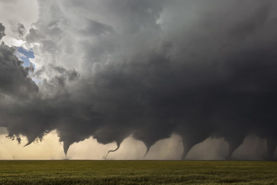 Multiple tonadoes striking all at once.
